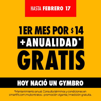 Primer mes de gym $14 + Anualidad GRATIS